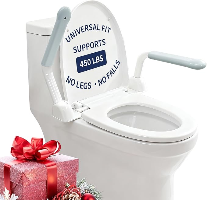 Toilet Safety Rails for Seniors with Flip-Up Armrests, Heavy Duty Toilet Support Rails with Rise-up Handle for Elderly, Disabled, Handicapped, Pregnant or Mobility Assistance, Fits Most Toilets
