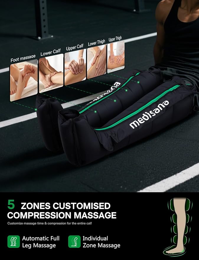 Medisana Leg Compression Massager for Circulation, Compression Boots with 6 Modes & 7 Intensities, Rechargeable Full Leg Massager for Athletes, Muscle Recovery & Pain Relief, Christmas Gifts