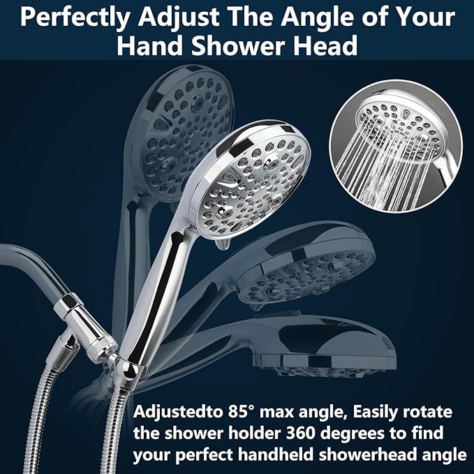 Handheld Shower Head with All Metal Holder,10-mode Showerhead Built-in Power Wash & Extra Long 6 ft. Stainless Steel Hose,Low Flow Water Saver Premium Chrome 1.8 GPM
