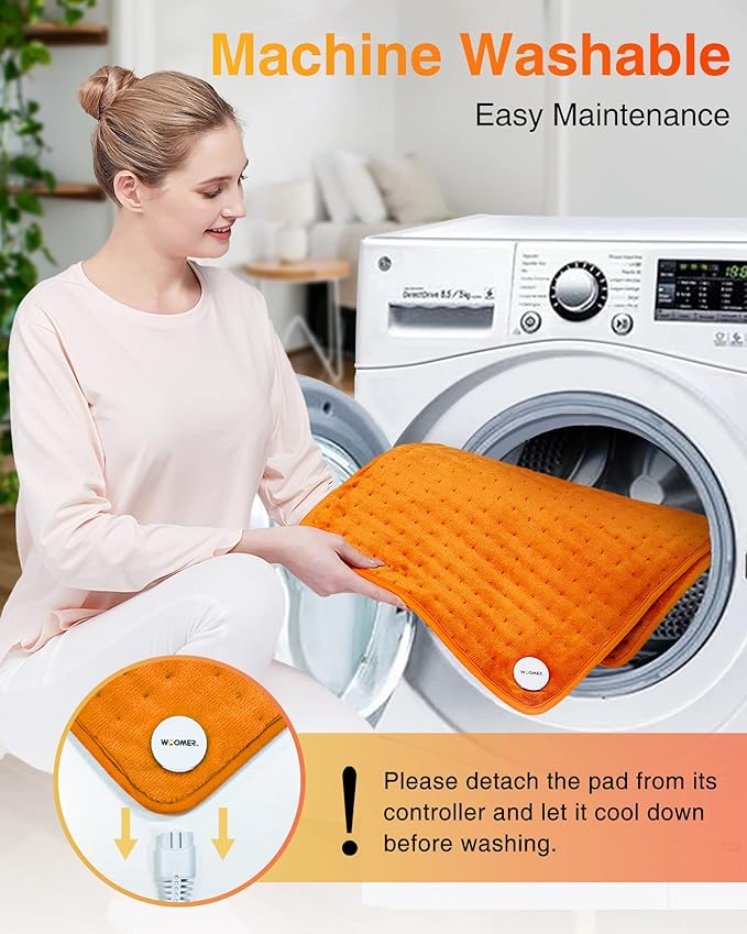 WOOMER Extra Large Heating Pad, 17"x33" XL Heating Pad, Heat Pad with Multi-Color Option, Moist Heat Therapy Feature, Auto Shut-Off, Power Cords Storage Belt