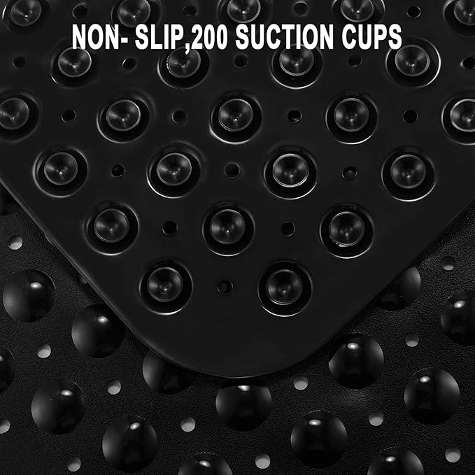 YINENN Bath and Shower Safety Mats 40x16 inch, Non Slip with Suction Cups for Bathroom Stall and Tub Floor, Extra Large and Machine Washable, Drain Holes Keep Bathtub Clean, Black