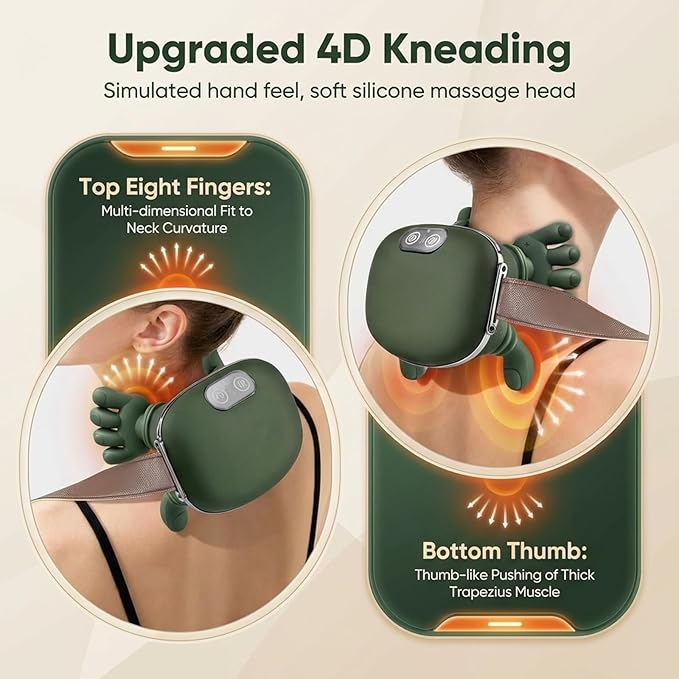 KppeX Upgraded Model Finger Deep Cordless Cordless Neck Massager Pillow, Leg and Back Pain Relief Tissue Kneading,Shiatsu and Shoulder Massage,Gifts for Men or Women (Olive Green)