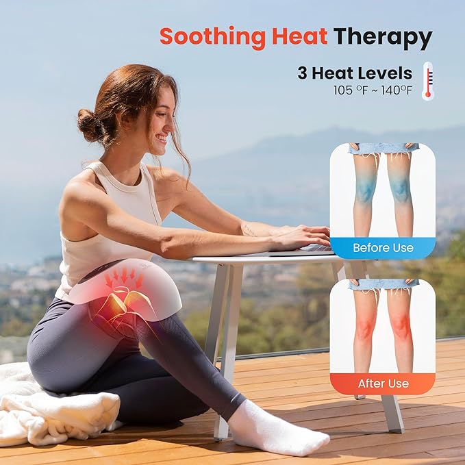 COMFIER Cordless Knee Massager with Heat,Vibration Knee Pain Relief,Red LightTherapy,Upgraded Heated Knee Brace with 18.9 Inch Knee Straps, Rechargeable Knee Massage with Large LED Screen,Gift