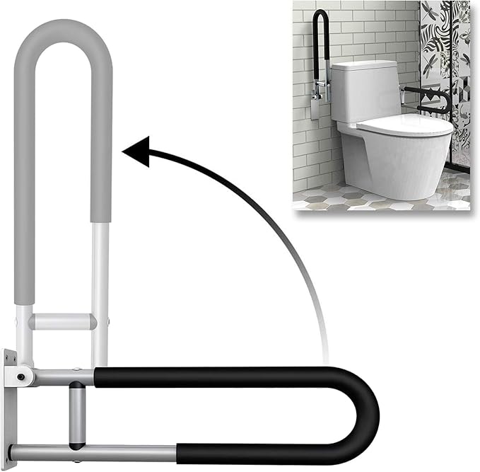 FlySkip Fold Down Grab Bar, 24Inch Flip-Up Handicap Support, Wall Mounted Bathroom Shower Safety Bar, Non Slip Hand Grips for Elderly, Disabled, Pregnant Woman