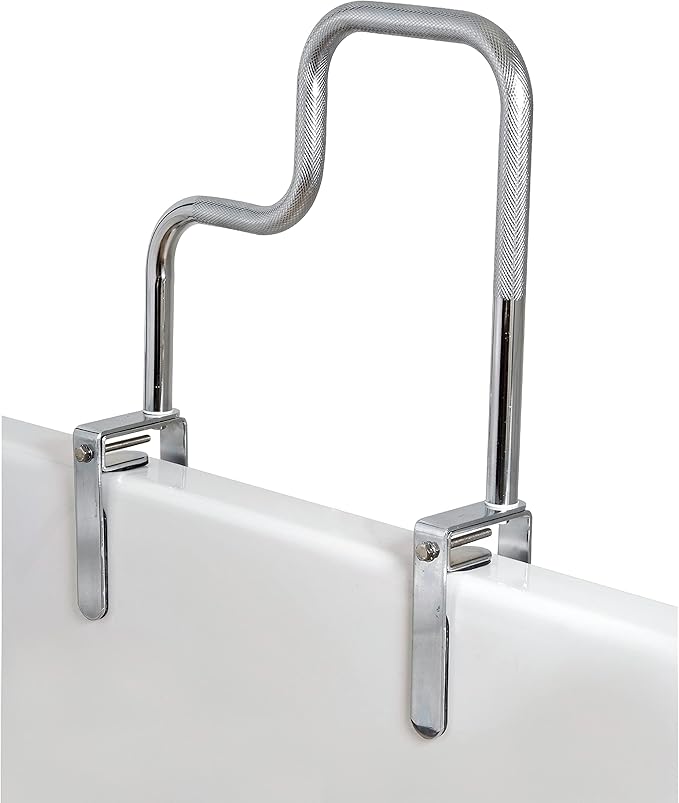 Carex Tri-Grip Bathtub Handle Grab Bar with Chrome Finish, Bathtub Grab Bar for Seniors and Handicap, Detachable Toilet Safety Frame with Handles for Assistance in Getting In and Out of Tub