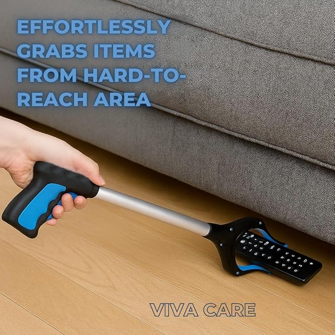 Foldable Grabber Reacher for Seniors – Lightweight, Rotatable Clamp, Non-Slip Grip, 32" Long, an Arm Extension Pickup Tool [Blue]