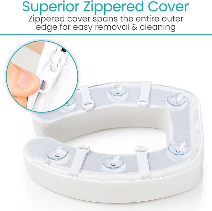 Vive Toilet Seat Cushion (Soft Cushioned Foam) - Easy Clean Soft Padded Bathroom Attachment - Elongated, Standard Seats - Comfort & Support Donut for Handicap Adults