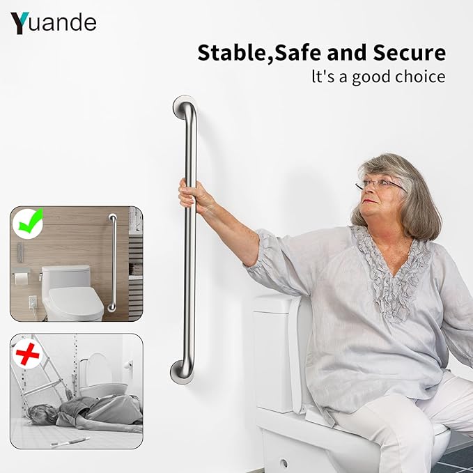 4 Pack 32 Inch Shower Grab Bars, YuanDe Brushed Nickel Stainless Steel Bathroom Wall Grab Bar Handle, Shower Balance Bar, Safety Hand Rail Support, Handicap Elderly Senior Bath Grab Handle(1.25" Tube)