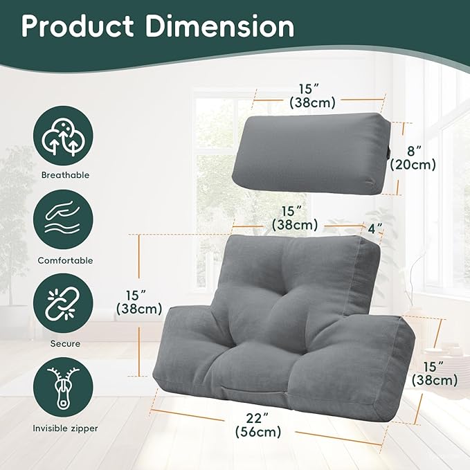 Neck Pillow Lumbar Support for Recliner, Soft and Fluffy Back Support Cushion for Chair with Adjustable Headrest Pillow, Back Rest Pillow for Office Chairs, Recliners, Sofa, Couch Pain Relief Gray1#
