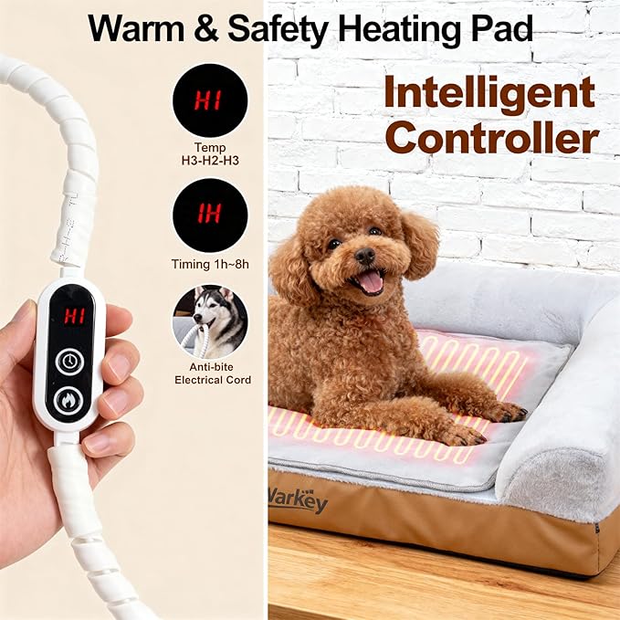 Heated Dog Bed Large Sized Dog, Heated Pet Bed for Large Dogs, Waterproof Couch Memory Foam Dog Sofa Bed with Pet Heating Pad - 35x27.95x6.3in
