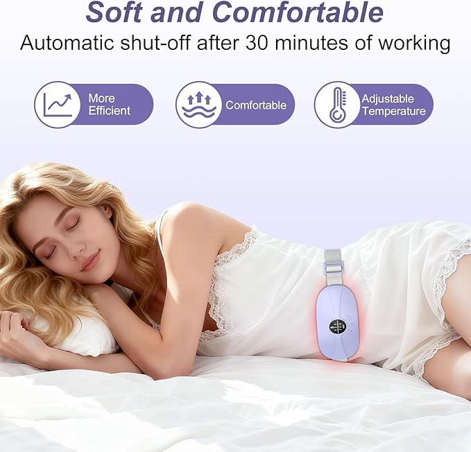 Portable Heating Pad, 5s Fast Heating, 3 Heat Levels and 3 Massage Modes, Heating Pad for Period Cramps for Women and Girls(Light Purple)