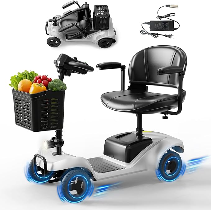 Mobility Scooter for Adults,4 Wheel Mobility Scooter,15 Miles Range,300LBS Capacity,Lightweight and Portable,with LED Headlights and Basket,Charger Included,Gifts Suitable for Elders,Silve