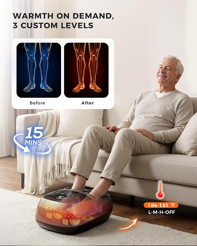 EaseZen Foot Massager with Heat, Upgraded Adjustable Arch Lift & Large LED Touchscreen, Deep Kneading Shiatsu Foot Massager for Neuropathy, Plantar Fasciitis Relief, High Arch & Elderly