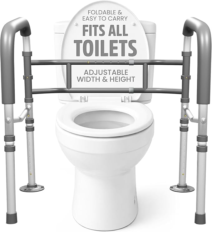 Toilet Safety Rails for Seniors 350lb, Adjustable Height & Width Toilet Bars for Elderly | Foldable Non-Slip Handicapped Toilet Safety Frame, Reinforced 2 C-Clamp Stability – Fits Most Toilets