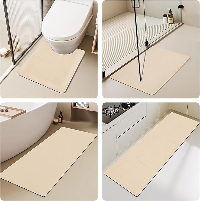 TYUU Bathroom Mat Quick Dry, Bathroom Rugs Non Slip Washable Thin Absorbent Bath Mat Fits Under Door Bathroom Floor Mat Perfect for Bath, Shower, or Sink 16"x24" Beige