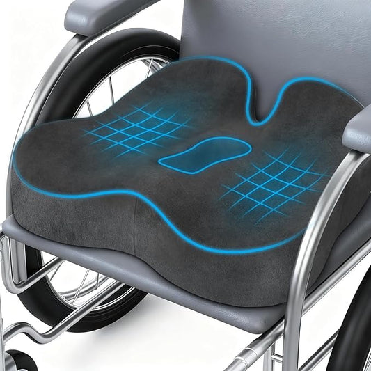 Wheelchair Seat Cushion, Premium Memory Foam Office Chair Cushion, Supportive Donut Pillow for Sciatica, Tailbone & Back Relief, Ergonomic Long Sitting Chair Pad for Car, Airplane, Grey