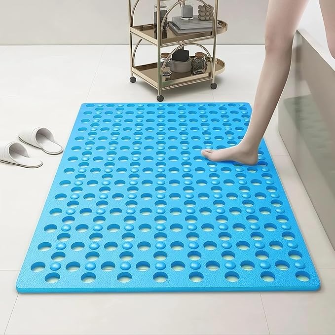 Non-Slip Bathtub Mat 31.5"x17.7" - 200+ Suction Cups, Quick-Dry PVC Shower Mat with Drain Holes - Slip Resistant for Bathroom, Machine Washable Grip Mat