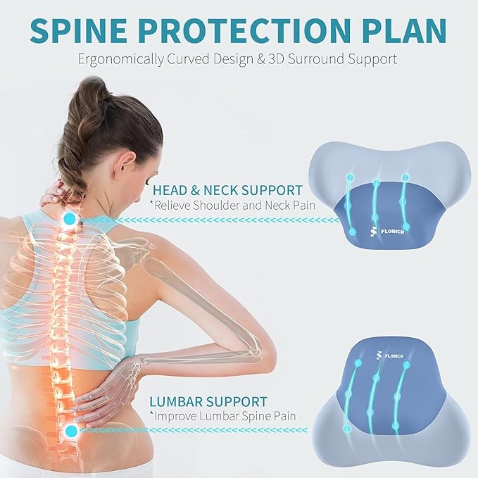 FLORICH Seat Cushion and Lumbar Support Pillow for Office Chair Car Neck Headrest Pillow Memory Foam Seat Pads Pressure Relief Back Cushion and Carseat Pads(Blue)
