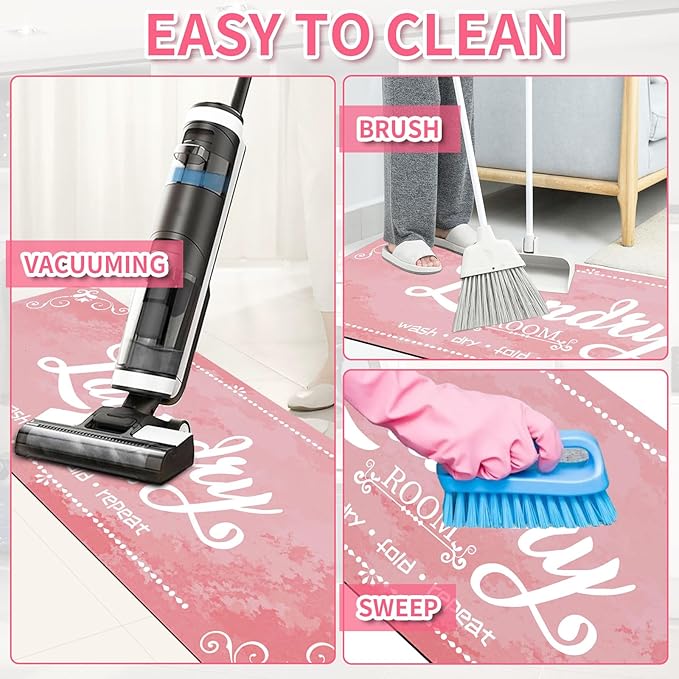 XLHOMO Laundry Room Rugs and Mats, 17.7"x45" Pink Laundry Room Rug Runner Non Slip, Washable Anti Fatigue Laundry Floor Mat for Mudroom, Kitchen, Washroom, Bathroom, Hallway, Entryway Carpet Decor