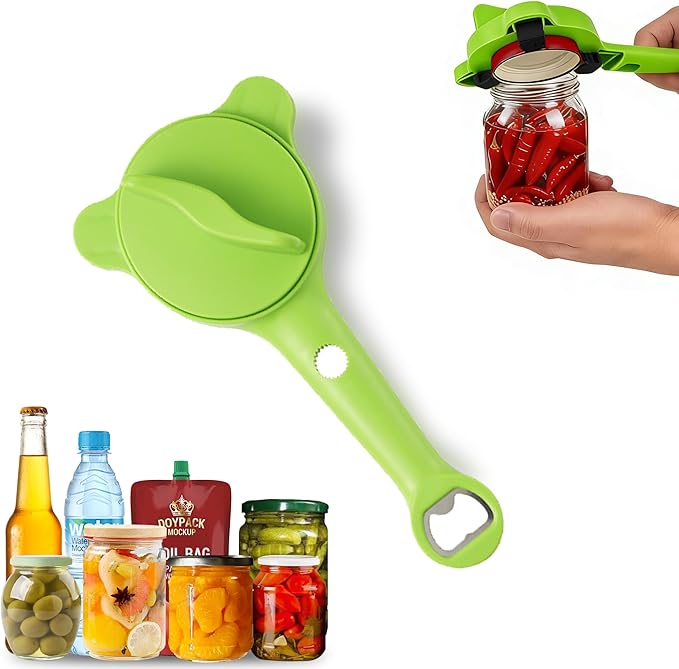 4-In-1 Jar Opener, Adjustable Stainless Steel Ergonomic Jar Opener Tool For Seniors, Bottle And Jar Openers For Arthritic Hands, Can Openers For Beer, Sauces, And Canned Goods (Green)