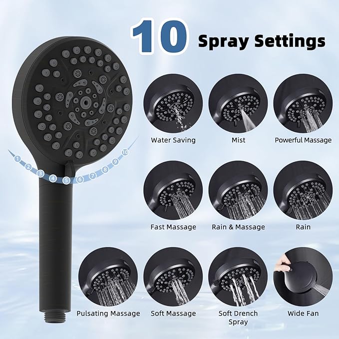All Metal Rain Shower Head, 10” High Pressure Rainfall Shower Head with Handheld Spray, 10-Mode Powerful Cleaning Handheld Showerhead, 16" Stainless Steel Adjustable Extension Arm, Oil Rubbed Bronze