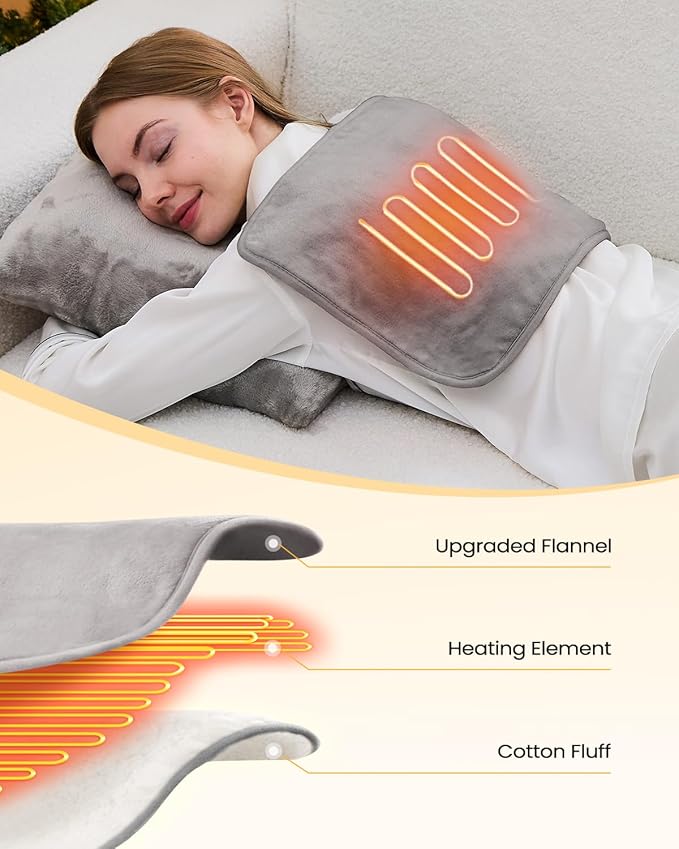 USB Heating Pad, Portable Heating Pad for Travel, 18"x 14" Small 5V Electric Heating Pad, Washable, 3 Heat Settings, Auto Shut Off, Heat Therapy for Period Cramps Back Pain Relief, Grey