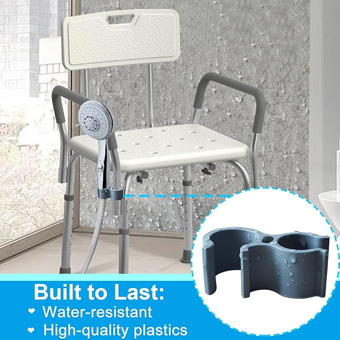 Aliseniors 2 Pack Shower Head Holder Attachment for Shower Chair, Hand Shower Holder Fit for Bath Seat, Transfer Bench, Bath Stool, Shower Commode, Universal Fit, Shower Aids, Shower Accessories