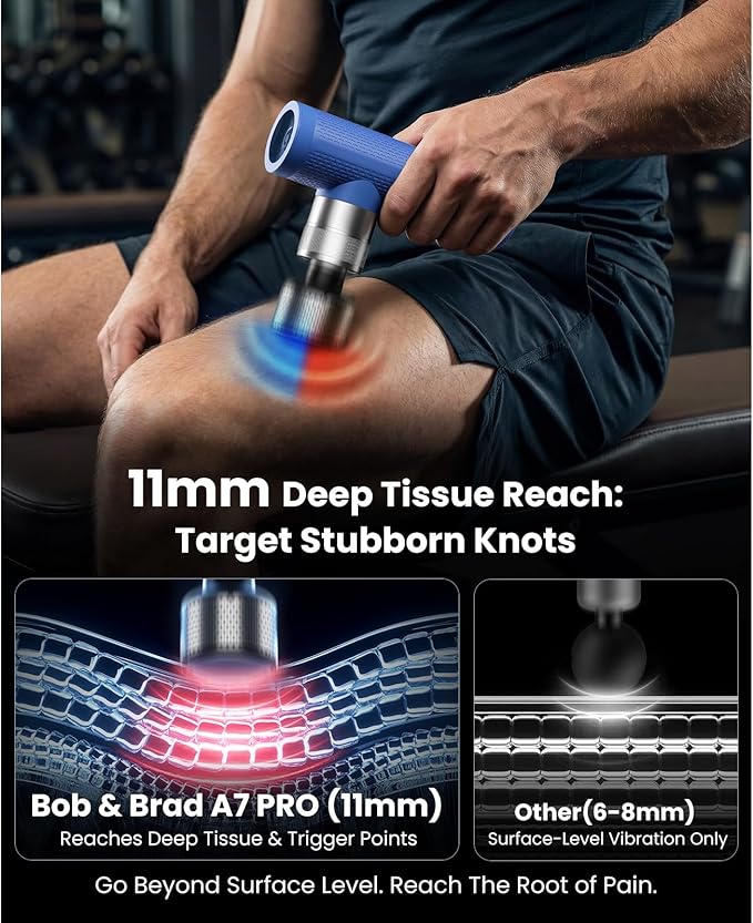 BOB AND BRAD A7 Pro Massage Gun with Heat & Cold Therapy for Back Pain & Recovery - 11mm Deep Tissue, Portable Quiet Handheld Gun, FSA-HSA Eligible with Case