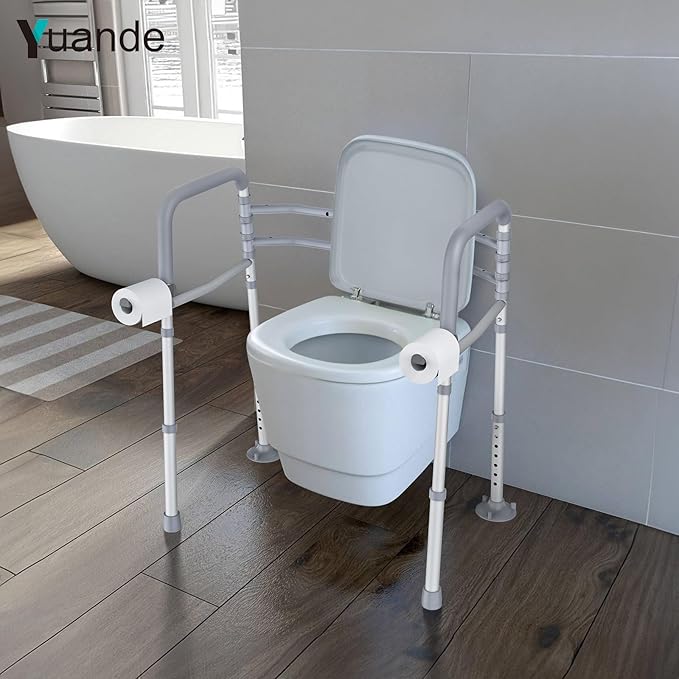 Toilet Safety Rails, YuanDe Foldable Handicap Toilet Rails with Handles Fit Any Toilets, Adjustable Toilet Safety Frame for Seniors, Elderly, Handicap & Disabled (300 LB)