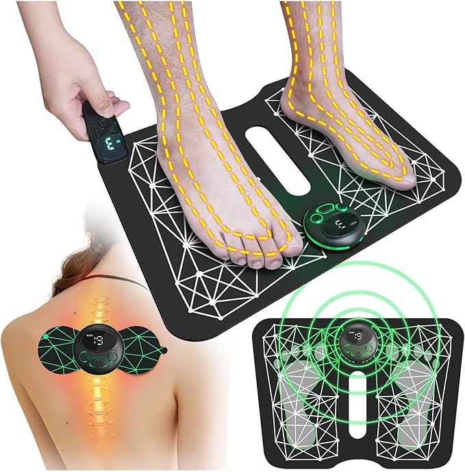 EMS Foot Massager Mat Acupressure for Neuropathy with Remote Control Legs Foot Stimulator Massager Machine Electric Pulse Pad for Muscle Relaxation Pain Relief 8 Modes 19 Levels Intensity