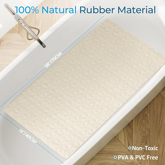 WRISIN Non Slip Bathtub Mat for Bath Tub Shower - Natural Rubber Mat with 241 Suction Cups - Soft Bathroom Safety Mat - Unique Diamond Pattern - Fatigue Relief - Machine Washable - 16 × 28 Inch