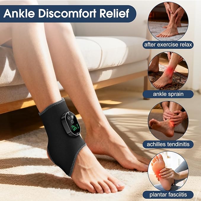 Foot Massager for Neuropathy, Ankle Massager for Pain Relief, Heated Ankle Wrap Heating Pad with Massage for Circulation Black