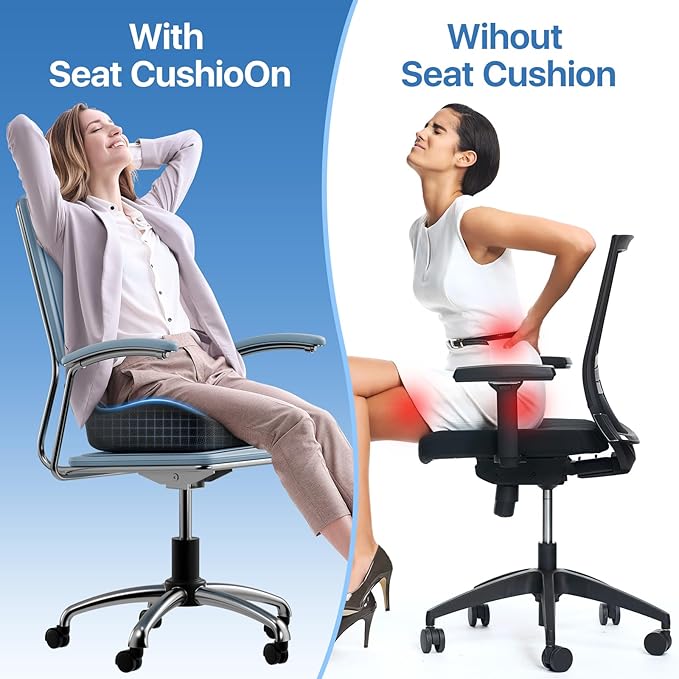 CJACSOC Seat Cushion, Extra Large Memory Foam Cushion for Office Chair Cushions, Ergonomic Cushions Pad Pillow for Pressure Relief Sciatica & Pain Relief for Long Sitting