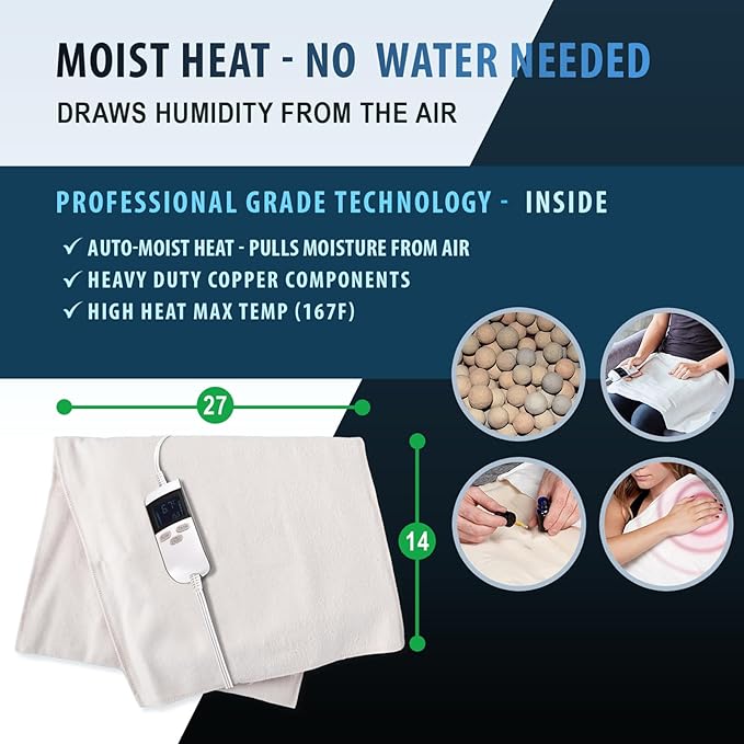Professional Grade Heating Pad with Automatic Moist Heat by ThermoRelief, Extra HOT Heating for Deep Penetrating Heat - 2nd Gen Version (King Size Weighted King)