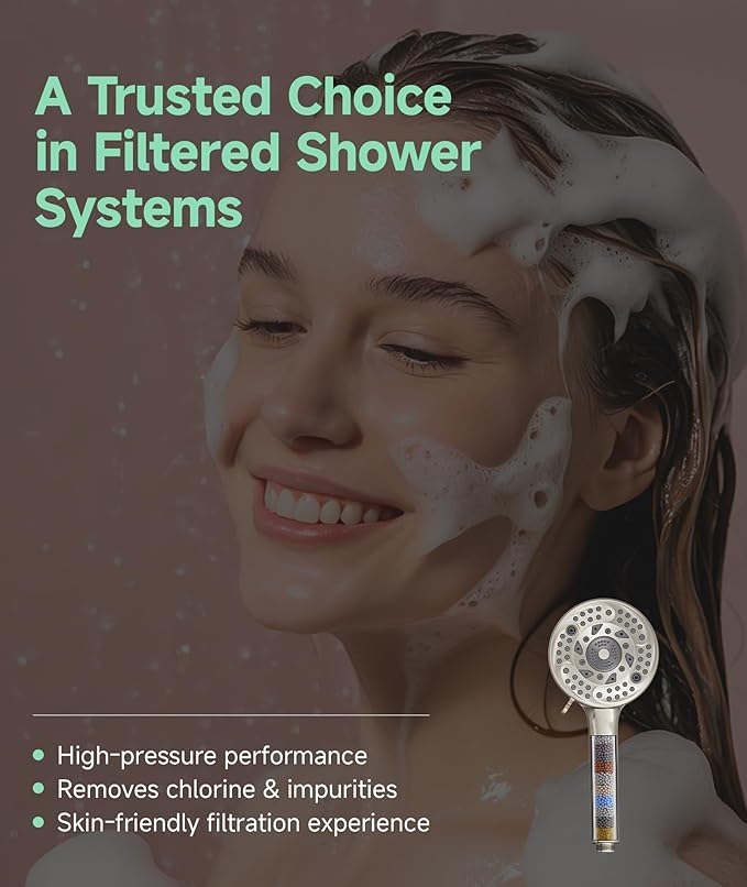 Filtered Shower Head with Handheld, 9-Spray Mode High Pressure Detachable Shower Head with Filters for Hard Water - Remove Chlorine Brushed