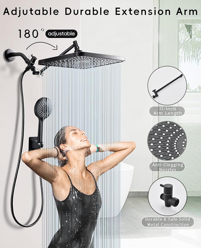 Starry Sky 12.2" Rain Shower Head with Handheld Spray Combo, High Pressure Rainfall Shower Head, Height Adjustable Dual Shower Head, Luxury Waterfall Showerhead Bathroom | Air-in Tech