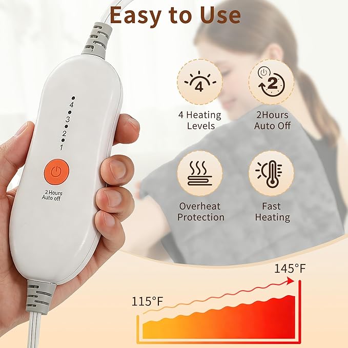 ESTINGO Electric Heating Pad HSA Eligible, Heated Pad for Back Neck Shoulder Pain Relif, Large Heating Pad for Period Cramps with 2H Auto Shut Off and 4 Heating Levels, 18"x33" Dark Grey