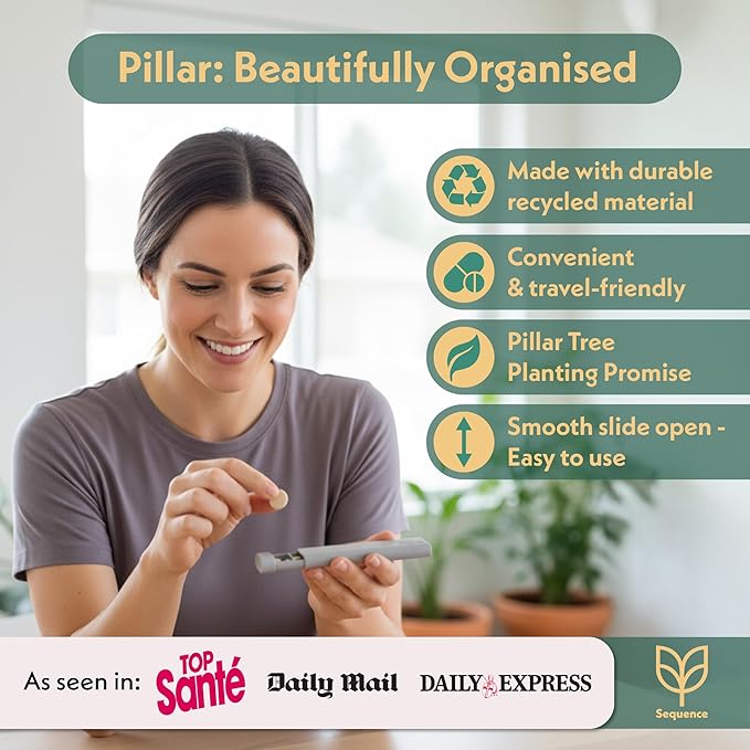 Pillar AM/PM Pill Box Organizer Two Times a Day | Aesthetic 7 Day Tablet Organizer 2 Times A Day | Beautiful Weekly Pill Box for Day and Night Medication (Lavender)