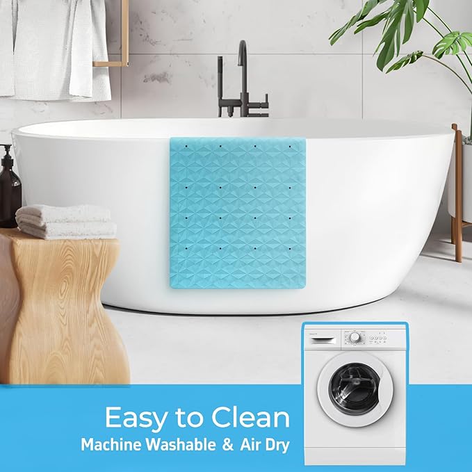 WRISIN Non Slip Bathtub Mat for Bath Tub Shower Safety - Natural Rubber Mat with Suction Cups ＆ Drain Holes - BPA/PVC Free Large Bathroom Mat - Machine Washable - Unique Diamond Pattern - 17 × 35 Inch