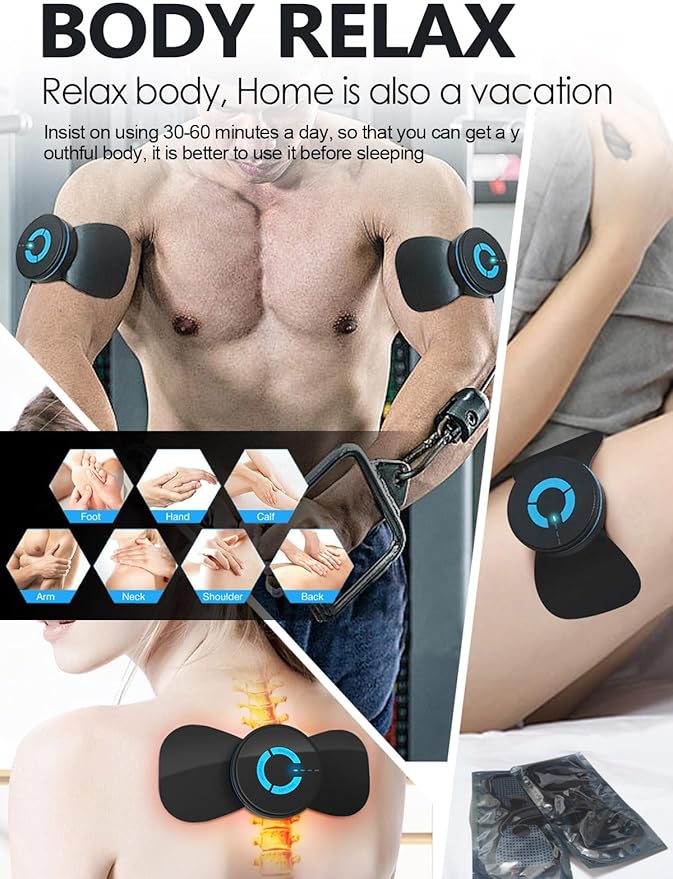 Tens Black Unit with 2 Pads,EMS Microcurrent Mini Massager Machine,Low Frequency Multi Function Physiotherapy Instrument Muscle Stimulator,Full Body Pain Relief Therapy Device