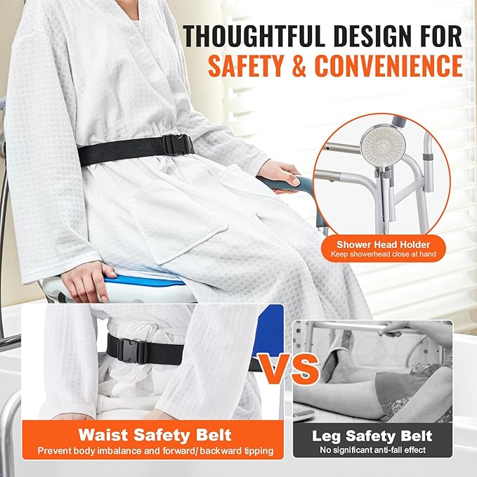 VEVOR Sliding Tub Transfer Bench with 360 Degree Swivel Seat, Height Adjustable Bathtub Transfer Bench with Armrest & Safety Belt, Non-Slip Rotating Shower Chair for Elderly Disabled, 400LBS Capacity