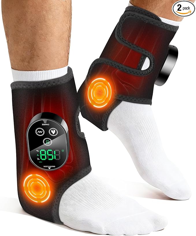 2 Pack Cordless Ankle Massager with Heat, Foot Massager for Pain Relief, FSA Feet Massager, Ankle Heating Pad, Foot Heating Pad, Foot Ankle Massage, Foot Ankle Heating Pad, HSA Eligible, Black