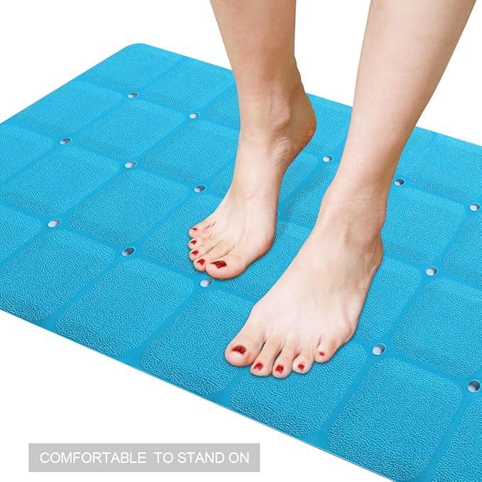 Webos Foldable Non Slip Silicon Bath Mat Bathtub mat Shower mats no Suction Cups for Textured Tub and Reglazed Tub(Foldable-Blue, 28-inch x 14-inch)