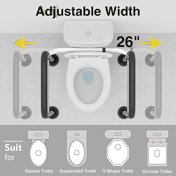 Adjustable Toilet Safety Handle – Fully Adjustable Height & Width Rail for Toilets – Strong Support Up to 300 lb – Easy Tool‑Free Installation – Ideal for Seniors, Pregnant & Mobility‑Challenged