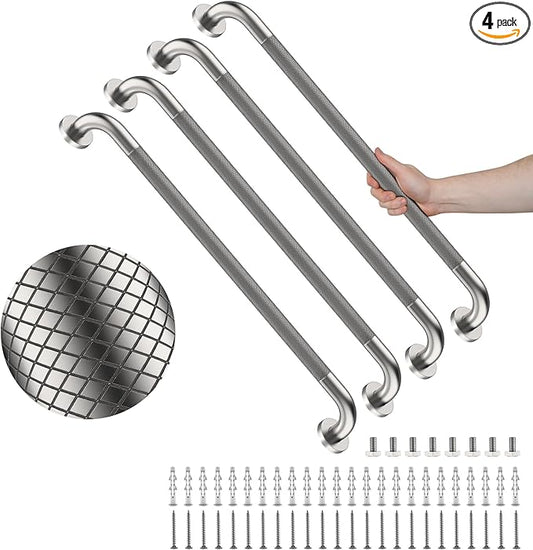 4 Pack 32 Inch Shower Grab Bar, YuanDe Brushed Nickel Bathroom Grab Bar Handle w/Anti-Slip Knurled Grip, Stainless Steel Bath Balance Bar, 1.25" Diameter Safety Hand Rail Support,Handicap Elderly