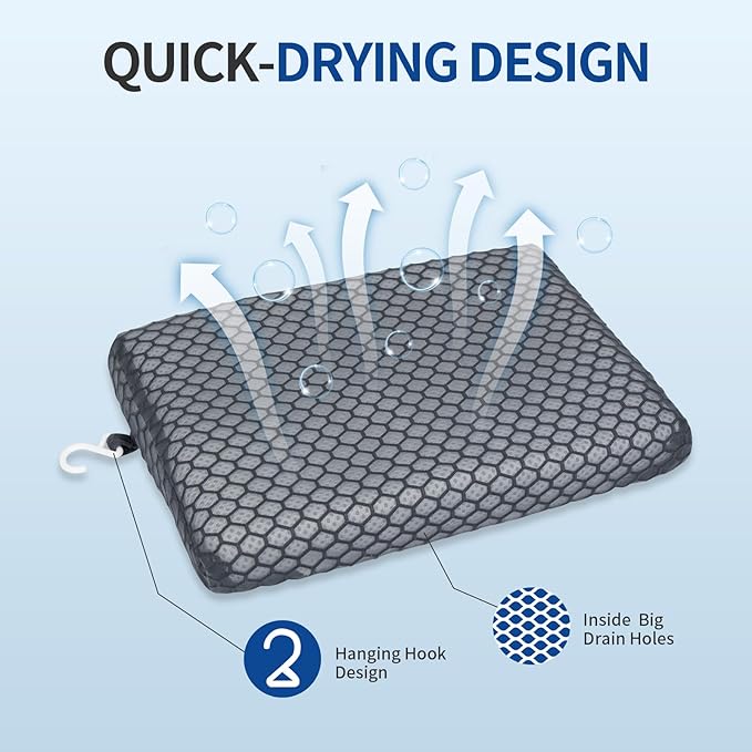 Anycosy Shower Seat Cushion Waterproof,Bathtub Cushion for Transfer Benches,Slip-Resistant 3D Foam Mesh Bathtub Chair Pad with Hook,Quick Drying Shower Seat Mat for Elderly (Gray, Medium)
