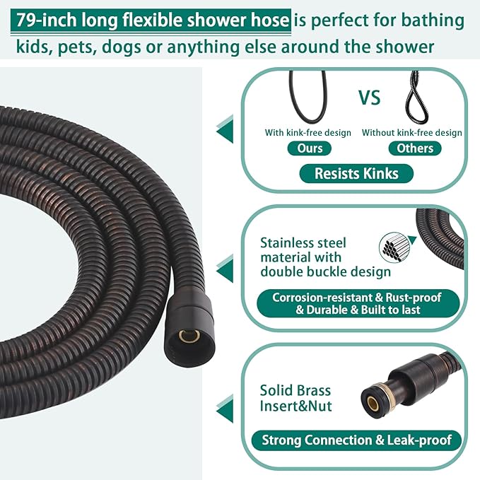 Handheld Shower Head with Slide Bar Combo, 6 Settings Handheld Shower with ON/OFF Pause Switch, Adjustable Height 27.5" Long Slide Bar, Wall Supply Elbow, 6.6ft Shower Hose, Oil Rubbed Bronze