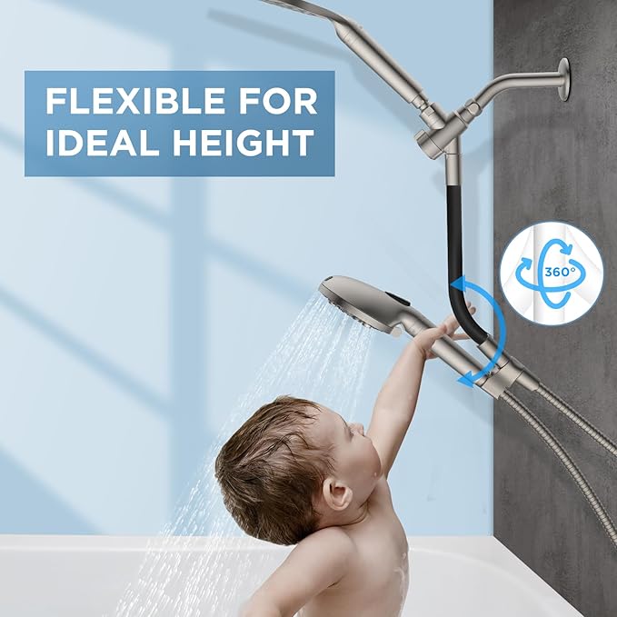 MakeFit Dual Filtered Rain Shower Head Combo, High Pressure Handheld Shower Head with Adjustable Bar - Rainfall Shower Head And Showerhead with Filter for Hard Water - Removes Chlorine(Brushed Nickel)
