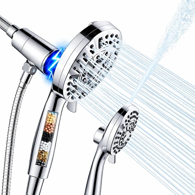 Magnetic Handheld Shower Head with Filter, High Pressure 10-Spray-Mode Detachable Shower Head with 60-Inch Hose, Powerful Hand Held Shower Head for Low Water Pressure(head,silver)
