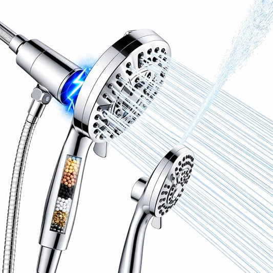 Magnetic Handheld Shower Head with Filter, High Pressure 10-Spray-Mode Detachable Shower Head with 60-Inch Hose, Powerful Hand Held Shower Head for Low Water Pressure(head,silver)